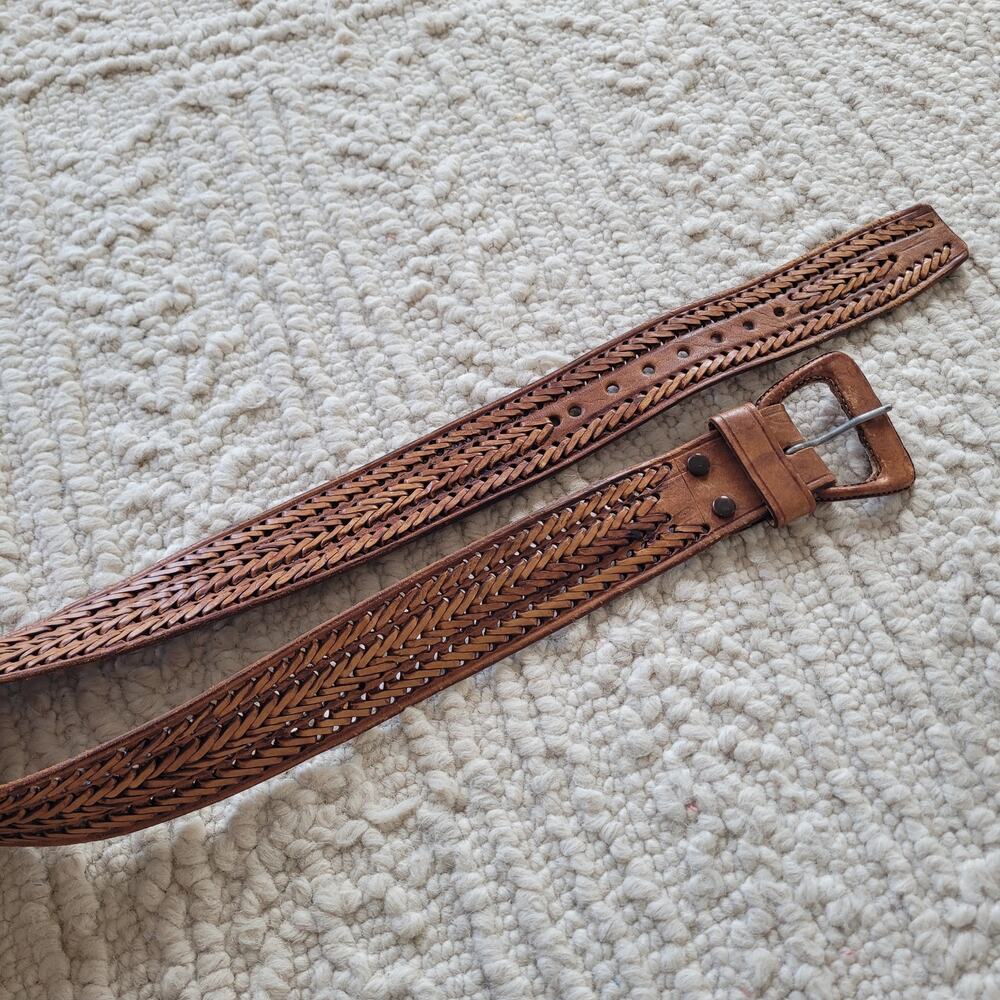 Vintage Braided Leather Belt Sz 34 - Picture 7 of 7
